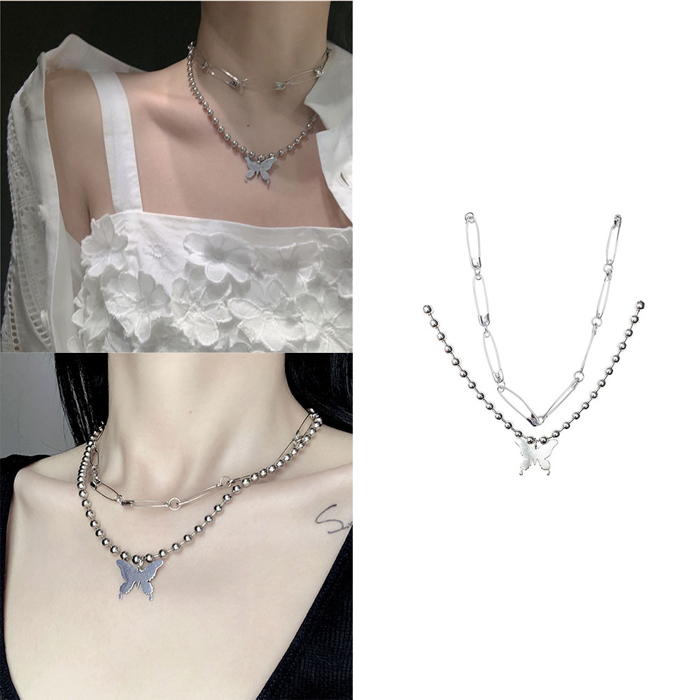 vòng cổ Hai Lớp Mặt Hình Bướm Phong Cách Hip Hop