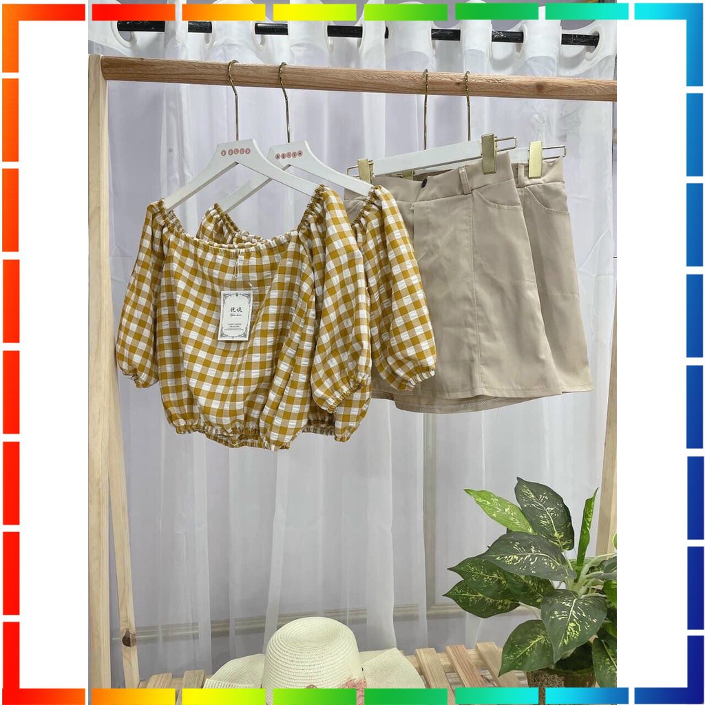 ( ẢNH THẬT ) - SET CROPTOP TAY BỒNG KÈM CHÂN VÁY CHỮ A KAKI CỰC NỮ TÍNH CHẤT ĐẸP ĐI CHƠI DU LỊCH | BigBuy360 - bigbuy360.vn
