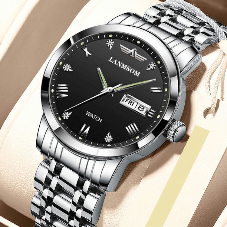 Đồng hồ nam cao cấp LANMSOM mặt kính chống xước,khung thép không gỉ có lịch sang trọng | BigBuy360 - bigbuy360.vn