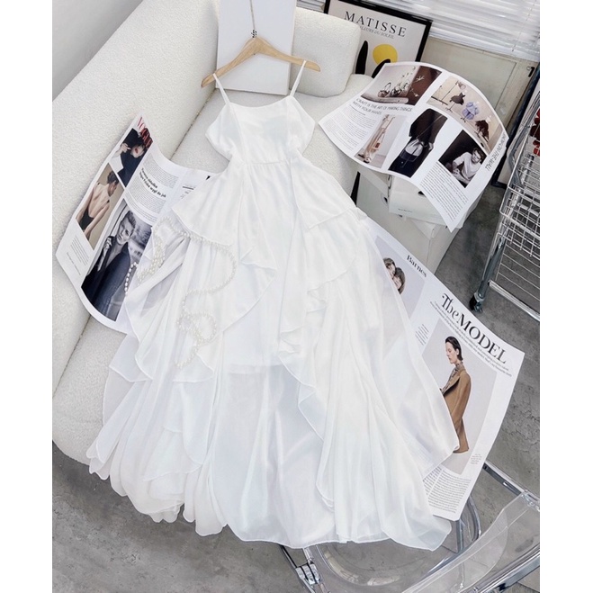 G1- đầm maxi voan bèo trắng 2 dây