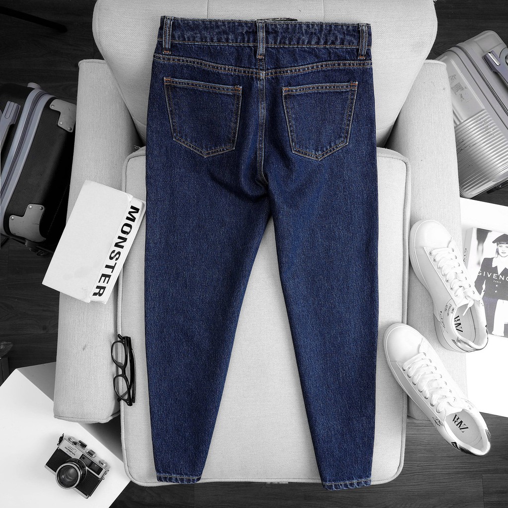 Quần Mom Jeans Nữ Lưng Cao Form Dáng Baggy Fit Màu Hot Xanh Đậm Classic Blue M-03