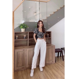 Áo crop hoa cúc cột nơ sau