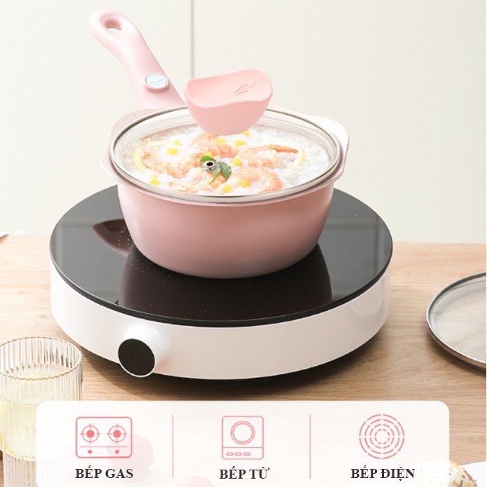 Bộ nồi chảo đá nấu ăn dặm cho bé men đá chống dính kèm chảo và xửng hấp inox cho bé