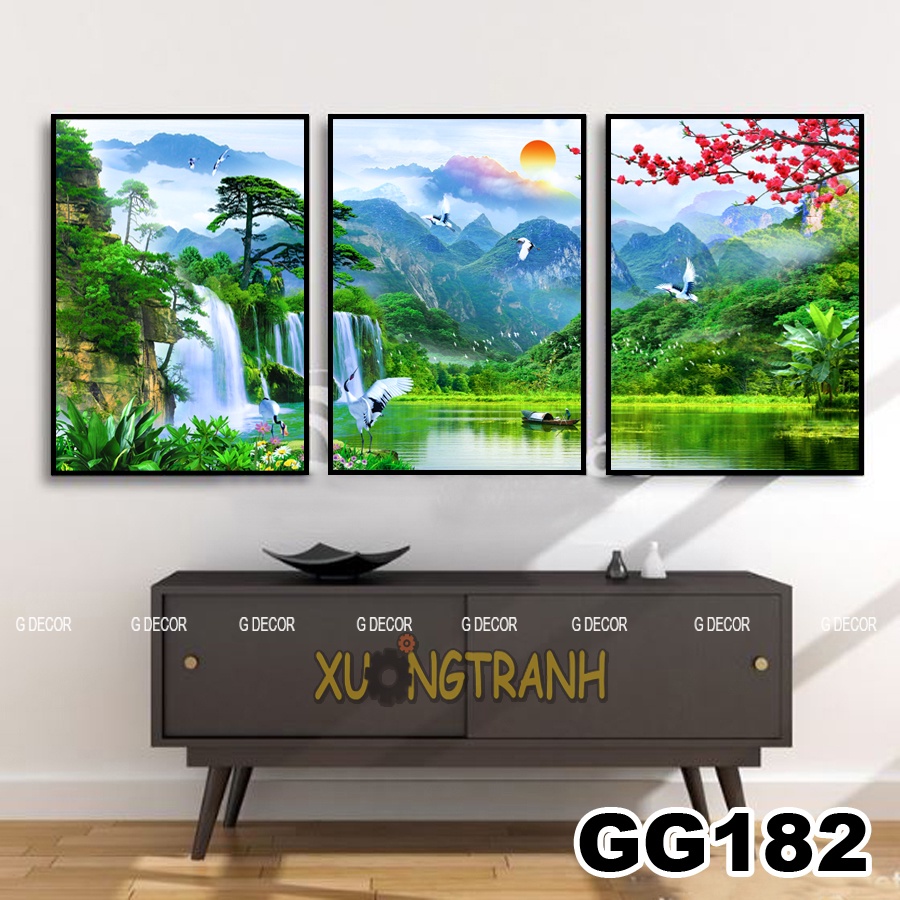 Tranh treo tường canvas 3 bức phong cách Bắc Âu 87, tranh phong cảnh trang trí phòng khách, phòng ngủ, phòng ăn, spa