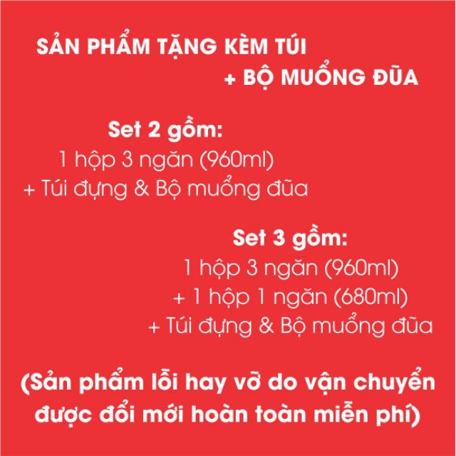 Bộ hộp cơm văn phòng thủy tinh cao cấp có chia ngăn [tặng kèm túi giữ nhiệt và bộ muổng đũa tiện lợi]