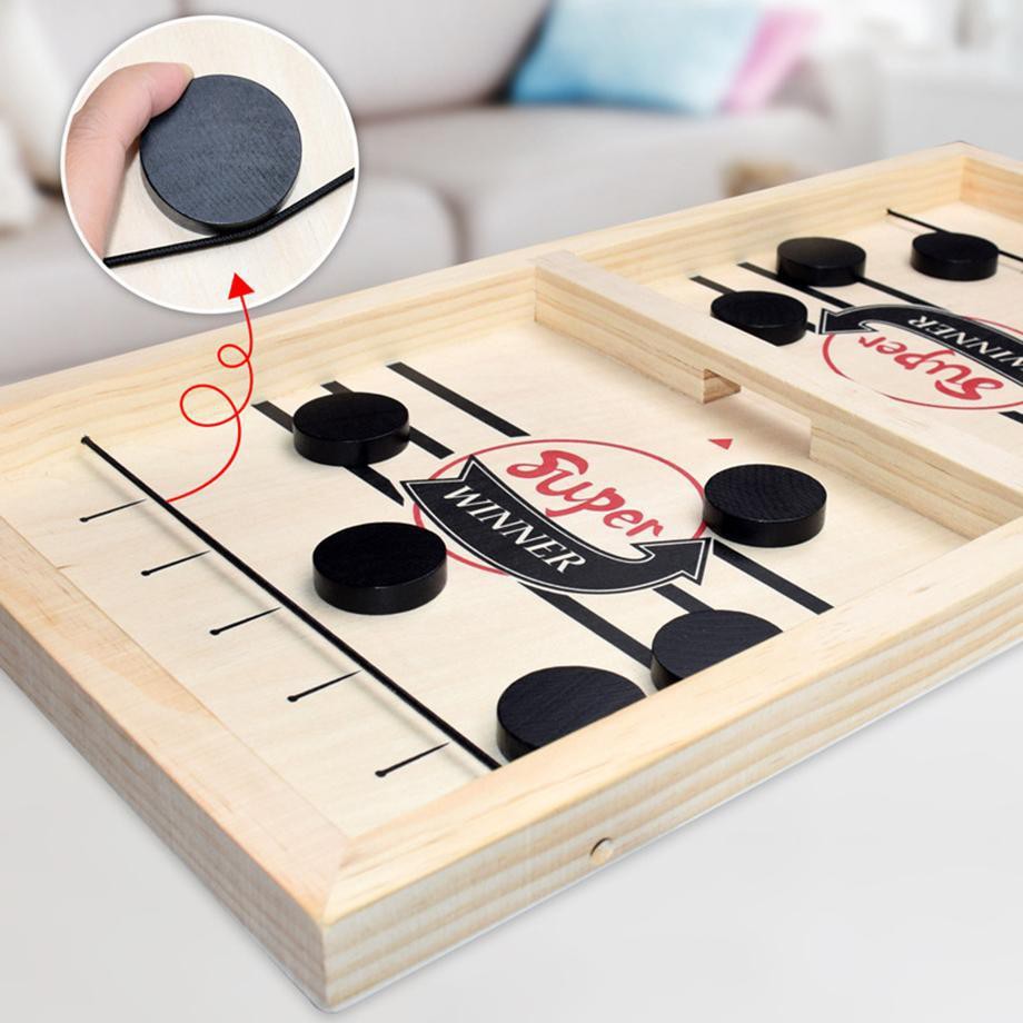 Bộ Cờ Búng Bàn Đấu Ice Hockey Bằng Gỗ Foosball Winner, Sling Puck - Bắn Bi Gỗ Xuyên Lỗ