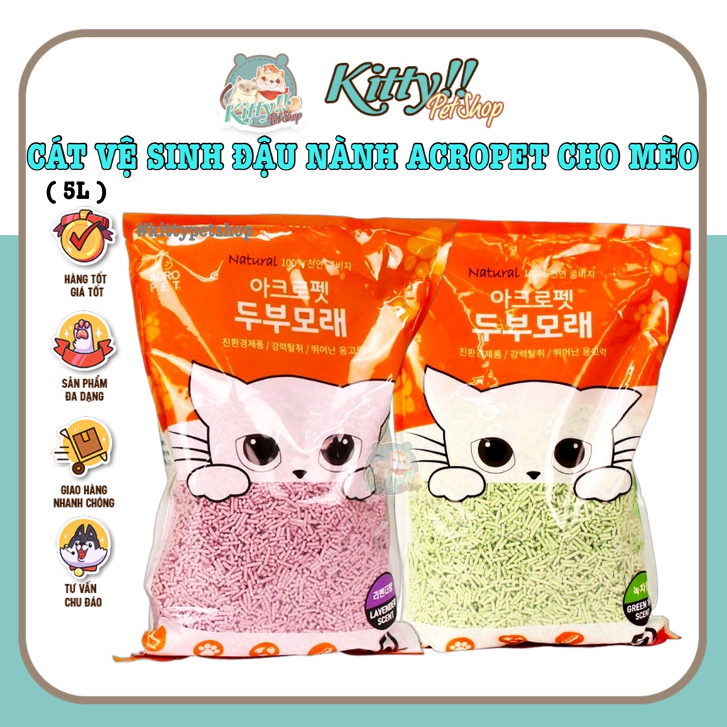 Cát đậu nành Pura Acropet 5L - cát vệ sinh đậu phụ hữu cơ, vón tốt, khử mùi, ít bụi dành cho mèo - Kitty Pet Shop BMT