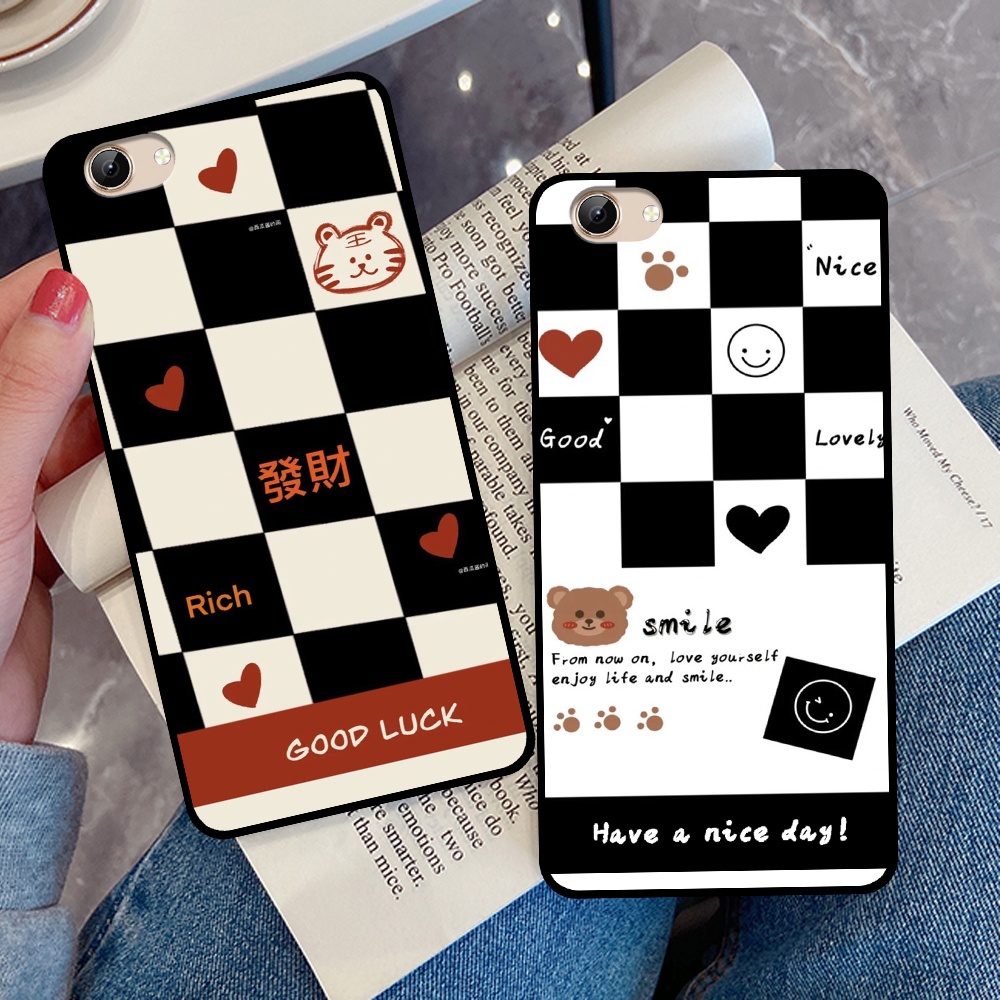 Ốp Vivo Y53 / Y55 / Y71 in hình sọc caro, họa tiết đen trắng dễ thương