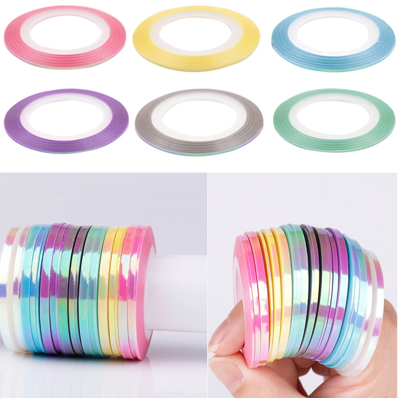 Cuộn băng dính màu trơn lấp lánh rộng 1mm dùng để trang trí móng tay tiện dụng