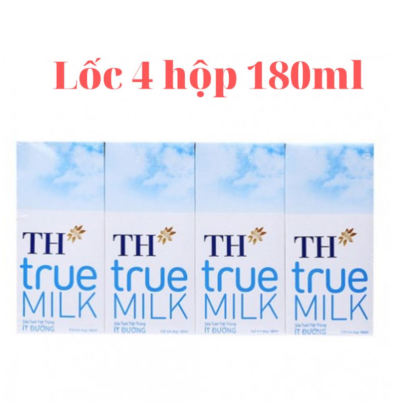 Lốc 4 hộp sữa tươi tiệt ít đường TH True Milk 180ml