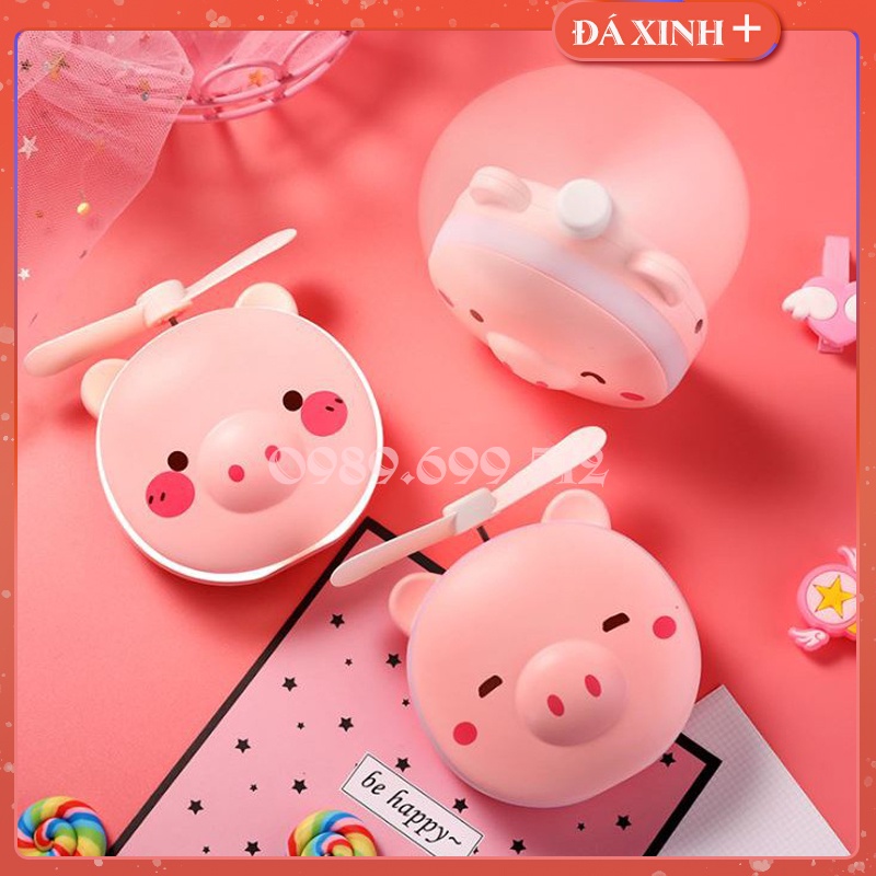 Gương Mặt Heo Siêu Cute Kèm Đèn LED Và Quạt 3 in 1 Tiện Dụng