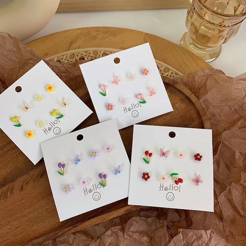 Khuyên Tai Xỏ Lỗ Họa Tiết Trái Cây/Hoa/Bướm Đơn Giản Nhiều Màu Cho Nữ