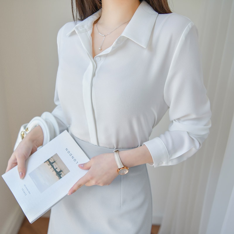 Áo sơ mi nữ tay dài dáng suông giấu cúc kiểu dáng bassic chất vải Lụa Hàn đẹp SM01SP