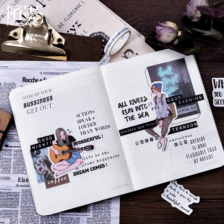 Sticker chủ đề Nhật Báo - Hộp 46 miếng dán trang trí sổ tay Bullet Journal - M061