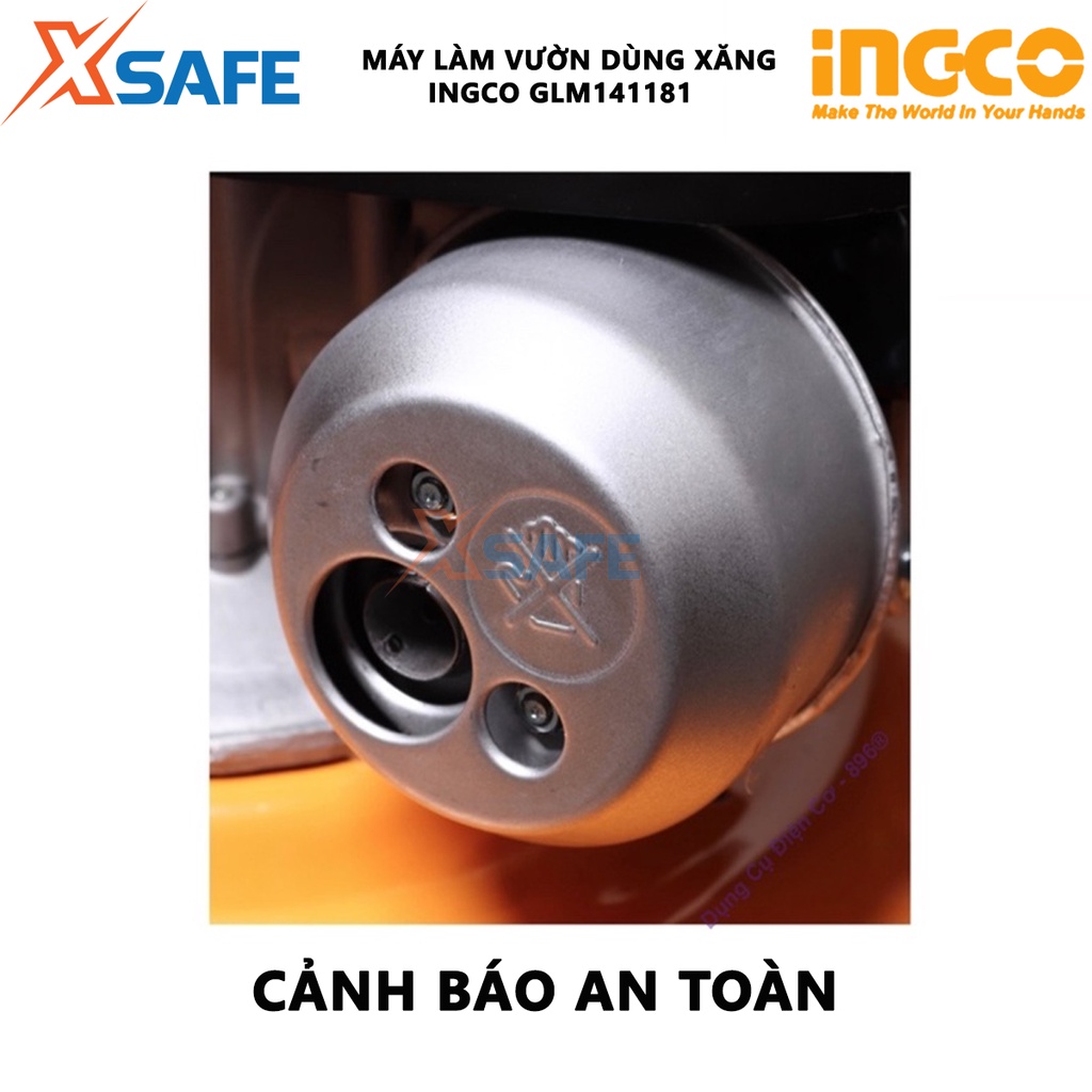 Máy cắt cỏ đẩy dùng xăng INGCO GLM141181 Máy làm vườn 3.0Kw(4HP), động cơ 4 thì, chiều rộng cắt 460mm(18'') - Chính hãng