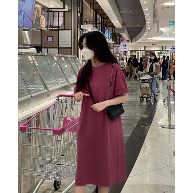 Váy phông trơn dài tay lỡ oversize, đầm dáng suông nữ | BigBuy360 - bigbuy360.vn