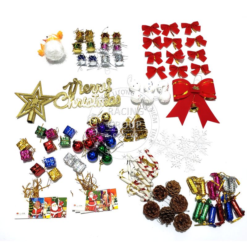 Bộ phụ kiện trang trí cây thông noel, giáng sinh có quả châu noel, thiệp giáng sinh và nhiều đồ trang trí khác 128 món