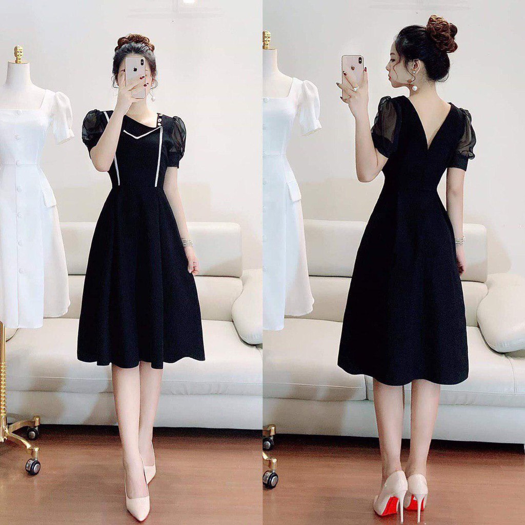 [ xả kho ] MiD Váy đen tiểu thư tay bồng thiết kế V1187 Mie Design kèm ảnh thật