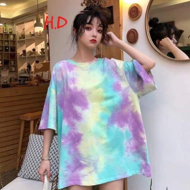 Áo phông loang màu tay lỡ oversize