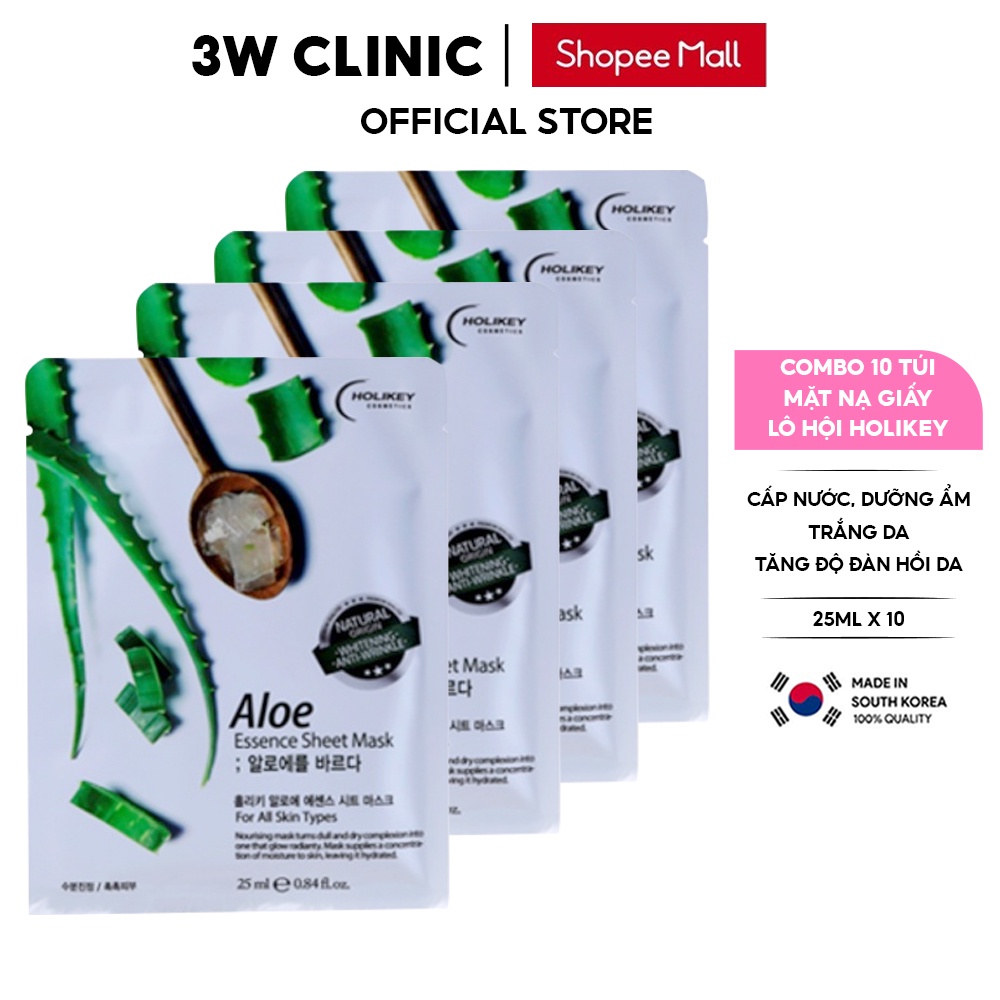 Hộp 10 Túi Mặt Nạ Giấy Dưỡng Da HOLIKEY Hàn Quốc Chiết Xuất Từ Lô Hội Cấp Ẩm &amp; Làm Trắng 25mlx10 túi