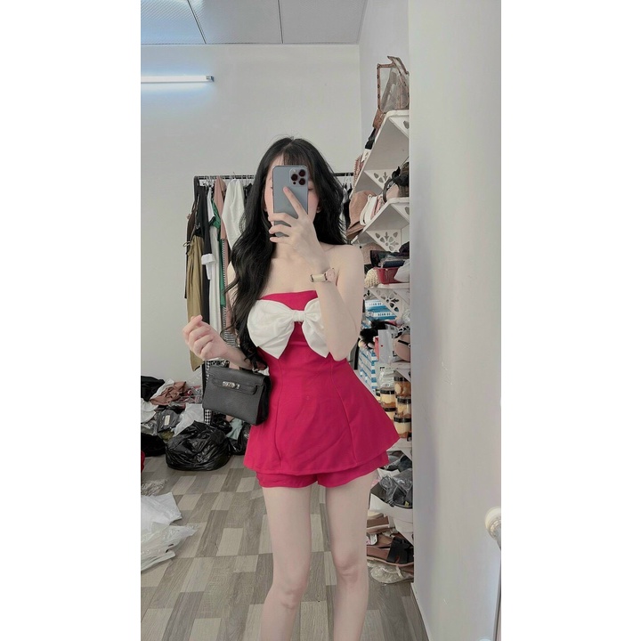 [ Miễn Phí Ship 2022 ] Set bộ đùi kèm quần for phối nơ siêu xinh, đầm ôm tôn dáng phối quần for kèm ảnh thật