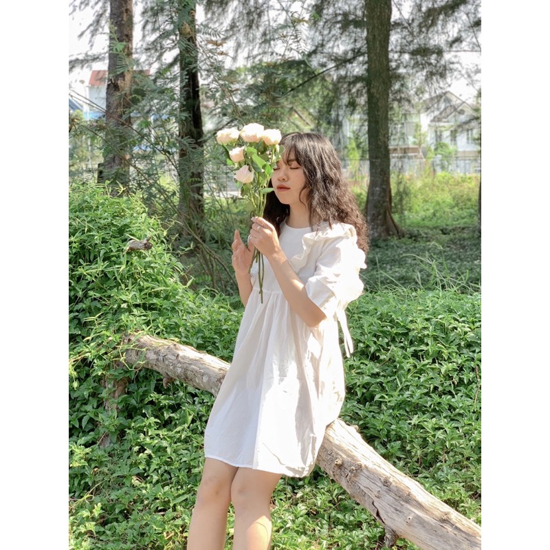 Đầm babydoll bèo ngực tay ngắn