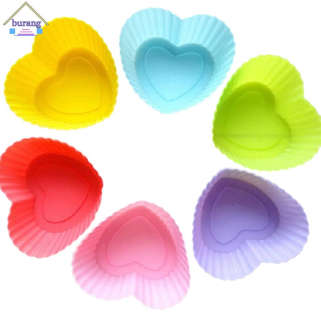 Set 6 Khuôn Silicon Làm Bánh Cupcake Thiết Kế Hình Trái Tim