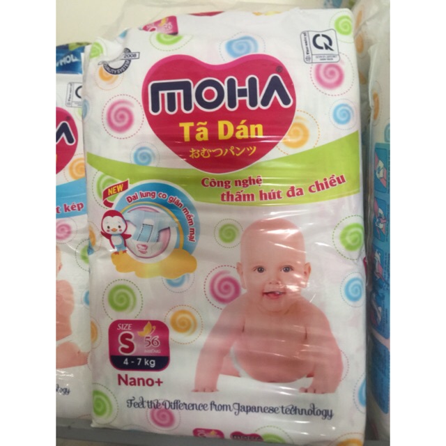 Bỉm Moha tã dán size S 56 miếng dành cho trẻ từ 4-7kg