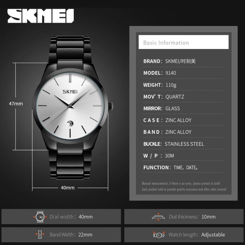 Đồng Hồ Đeo Tay SKMEI 9140 Vỏ Thép Không Gỉ Hiển Thị Lịch Sang Trọng Dành Cho Nam