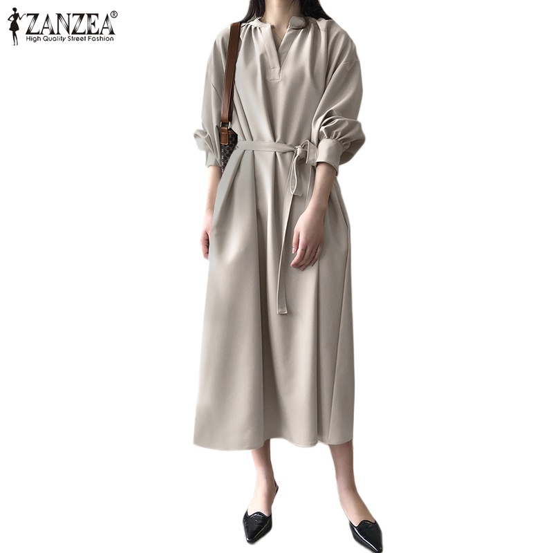Đầm maxi dài Zanzea tay phồng cổ chữ v thời trang dành cho nữ