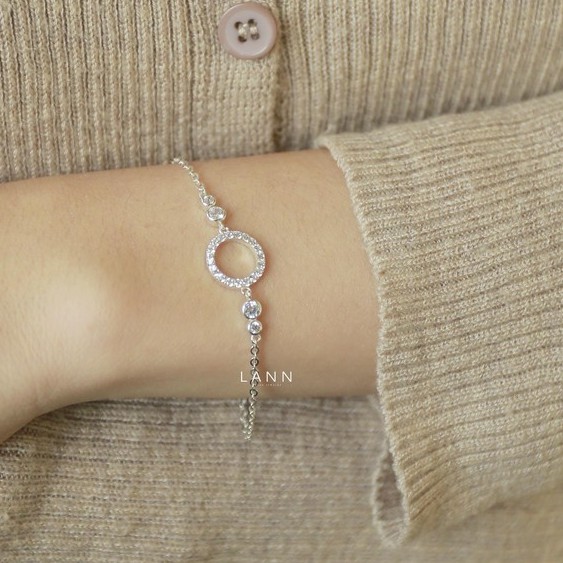 Lắc tay đường tròn đá mix đá to nhỏ BẠC S925 LANN B138 phong cách Hàn Quốc, thanh lịch
