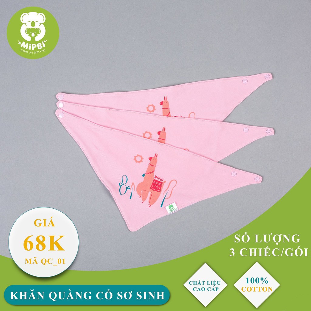 MIPBI QC-01. Set 3 yếm tam giác 2 nút bấm cotton đẹp (họa tiết thay đổi theo đợt vải)