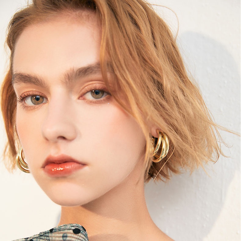 Khuyên Tai Kim Bạc Dáng Tròn Thời Trang Hàn Quốc Sang Trọng