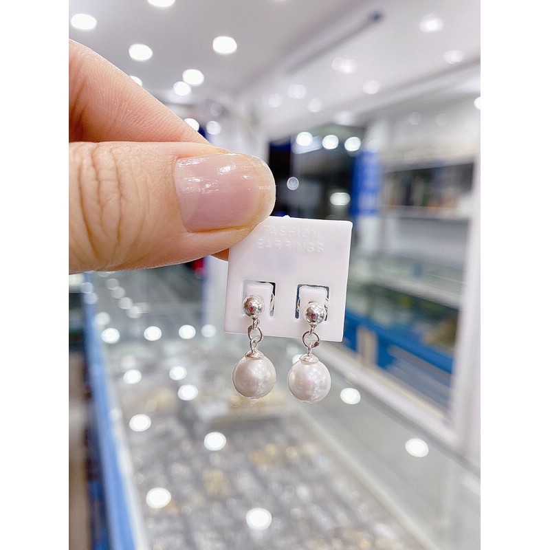 Khuyên tai gắn hạt thả quả tròn bạc ta đẹp
