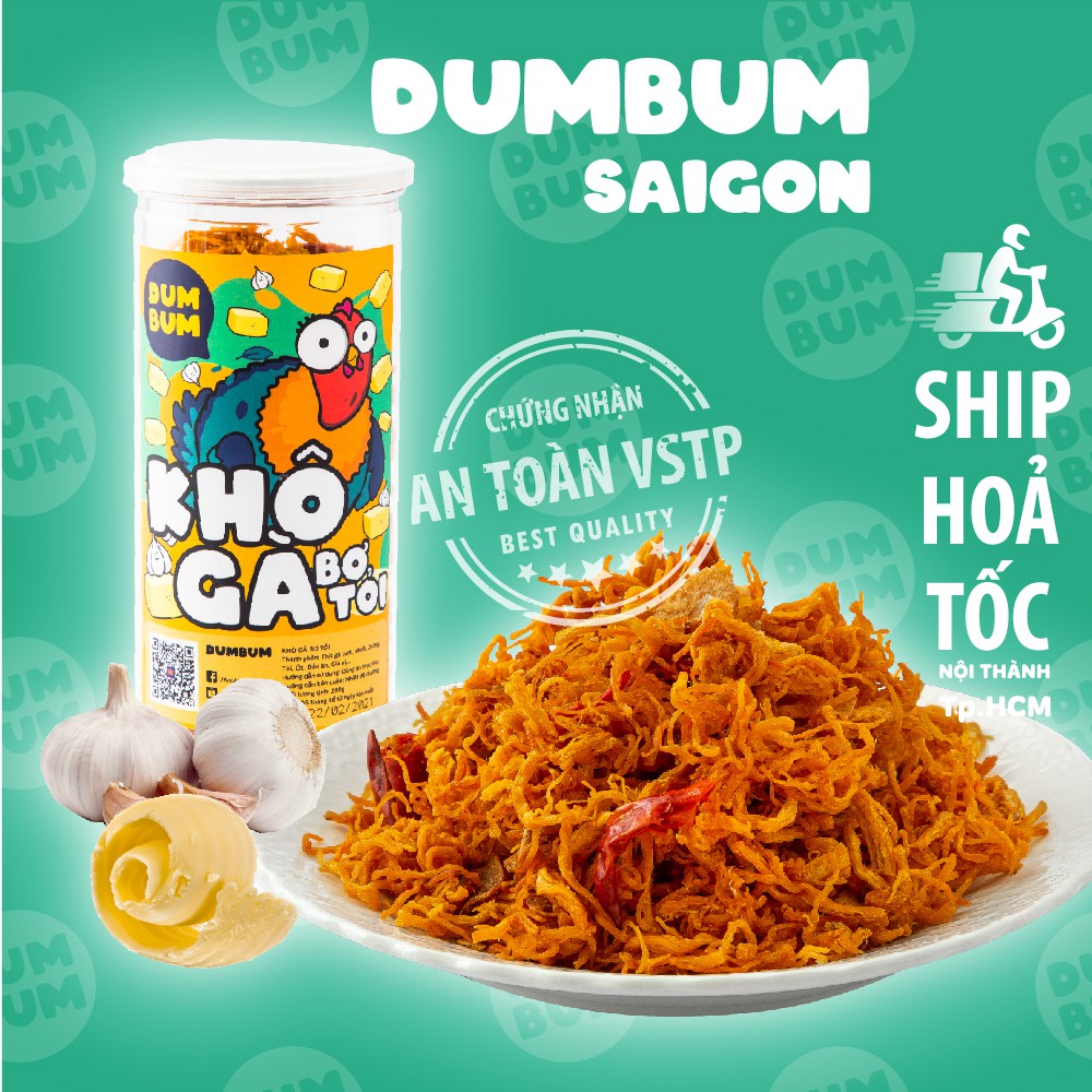 Khô gà bơ tỏi xé cay DumBum 300g đồ ăn vặt Sài Gòn vừa ngon vừa rẻ