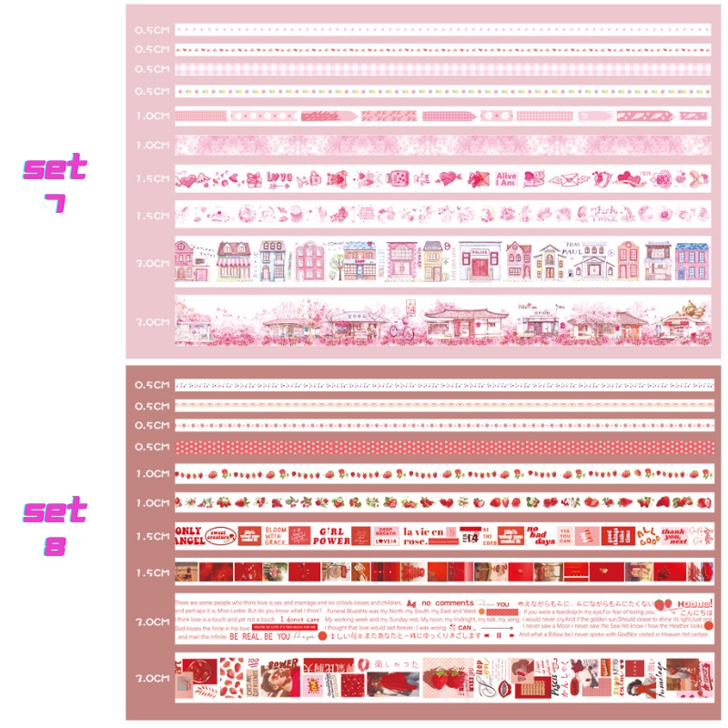 100 washi gồm 10 set washi tape cute vintage cổ điển băng keo hình dán trang trí sổ tay làm dụng cụ bullet journal WS11