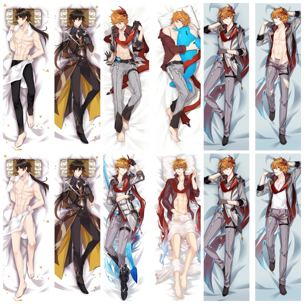 Vỏ Gối Ôm Mềm Mịn 50X150CM In Họa Tiết Game Genshin Impact Zhongli Morax Tartaglia Dakimakura