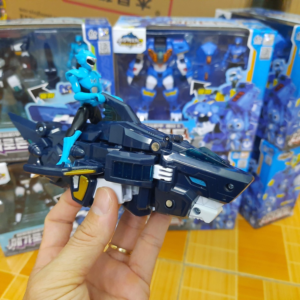 Robot siêu khủng long cá mập Megalodon và Siêu nhân Volt đồ chơi trẻ em miniforce biệt đội siêu nhân nhí