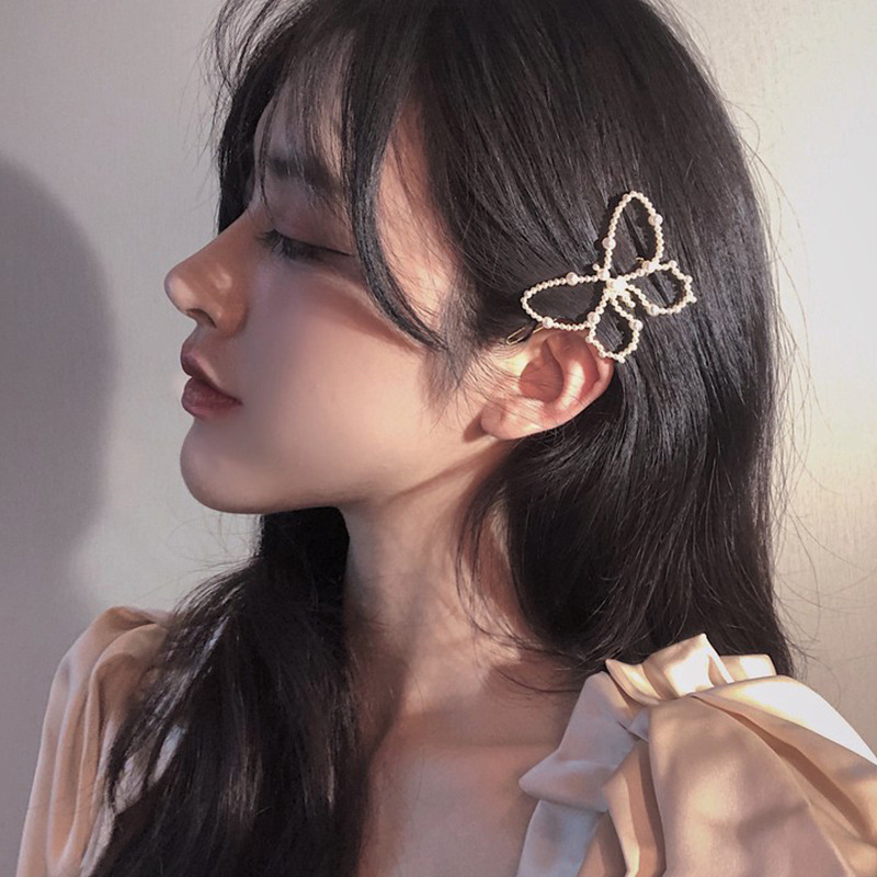 Kẹp tóc hợp kim hình bươm bướm đính ngọc trai giả dễ thương