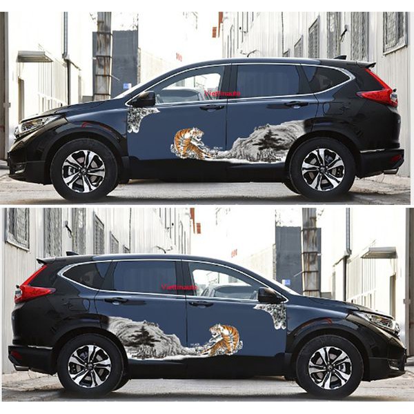 Decal dán sườn  Tem dán sườn 3D trang trí xe hơi Hổ Xuống núi- Tặng kèm dụng cụ dán