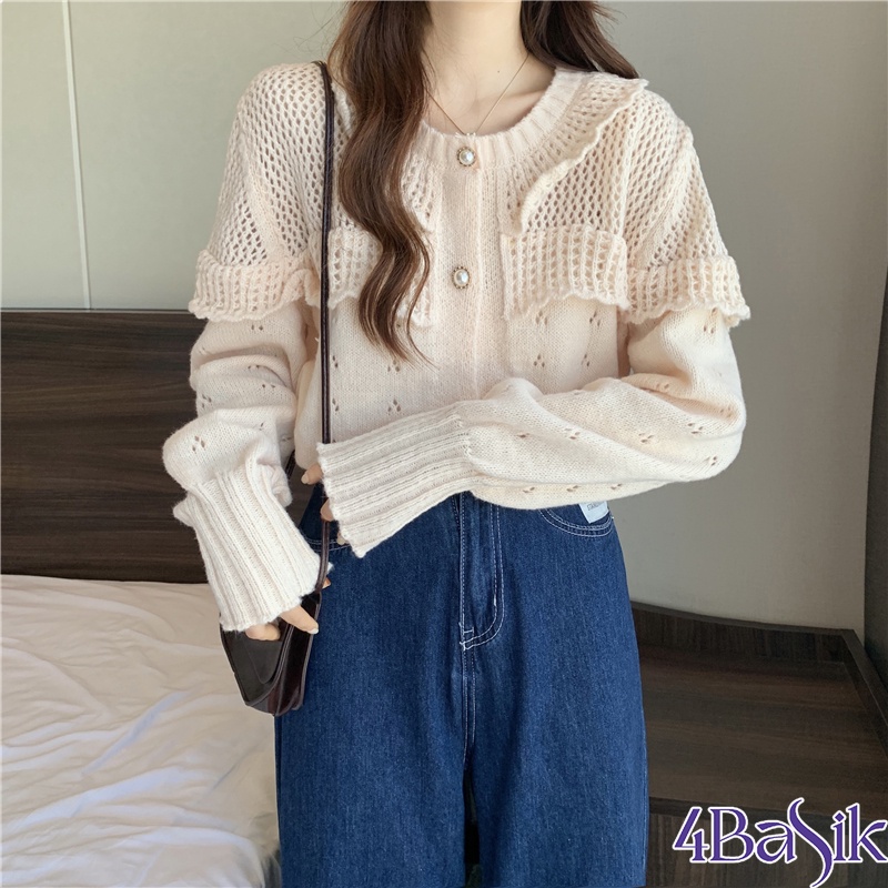Áo len nữ dài tay phối vạt, áo kiểu thời trang siêu xinh - 4BASIC Len08