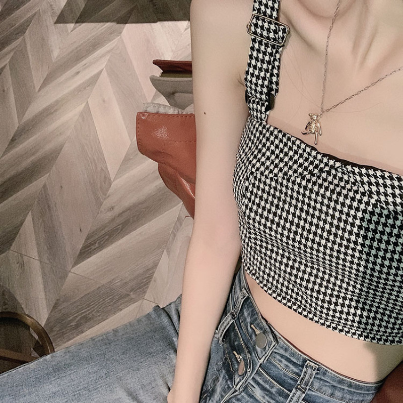 Áo Croptop Hoạ Tiết Houndstooth Gợi Cảm Thời Trang Mùa Hè 2021