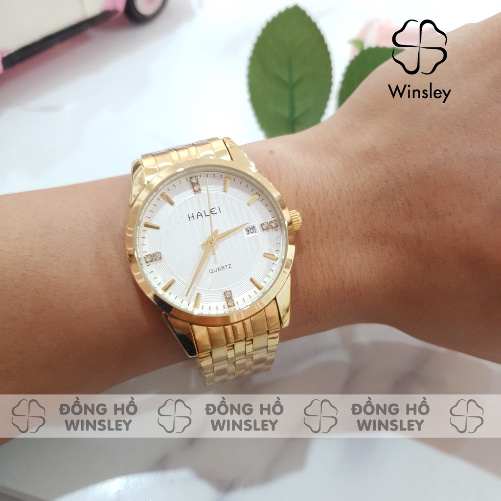 Đồng hồ đôi đeo tay cặp nam nữ Halei chính hãng giá rẻ dây thép chống nước Winsley
