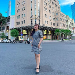 Đầm caro tay bí bigsize