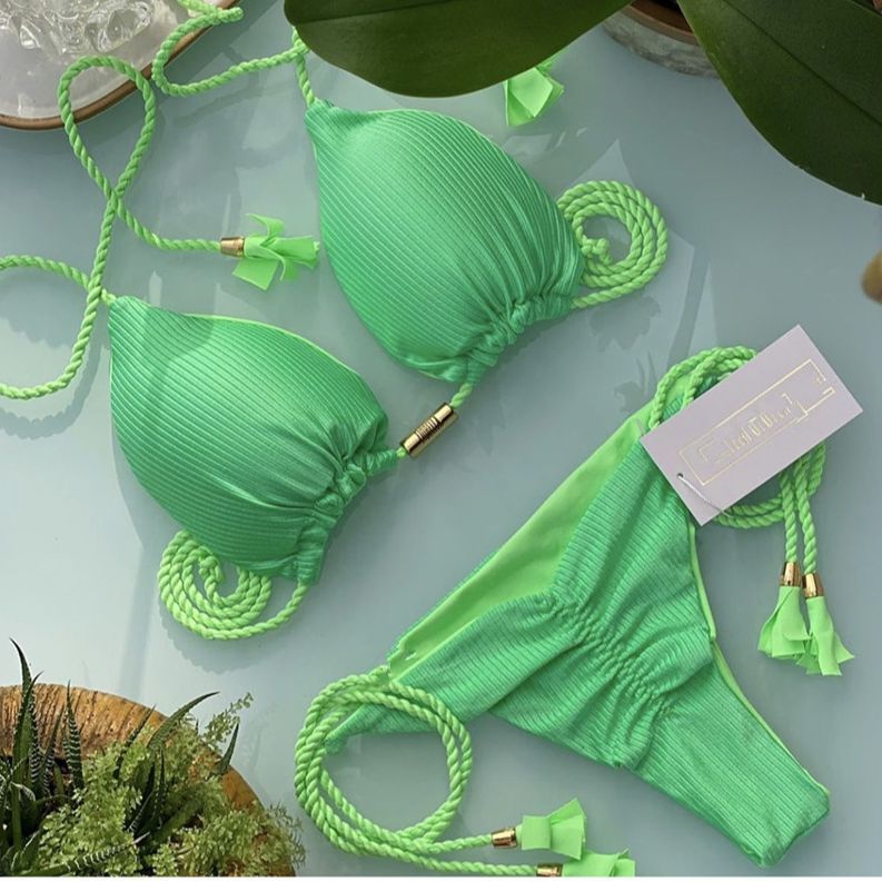 Bộ Bikini / Bikini Bằng Vải Bện Màu Trơn Phong Cách Mới Nhiều Màu Tùy Chọn Cho Nữ
