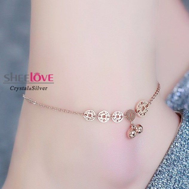 SALE SỐC - Lắc chân nữ vòng chân titan 18K ⚜️FREESHIP⚜️ đồng tiền gắn lục lạc TG 2065 (vàng hồng) | BigBuy360 - bigbuy360.vn