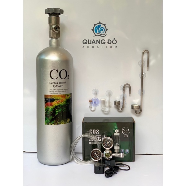 Combo Bình Co2 Sắt 3Kg Van Inox + Van Điện Mufan 12V + 1m6 Dây Co2 + Sủi Co2 + Trộn Co2