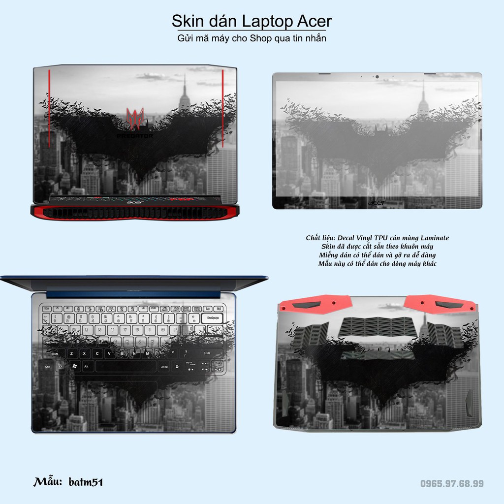 Skin dán Laptop Acer in hình Người dơi _nhiều mẫu 2 (inbox mã máy cho Shop)