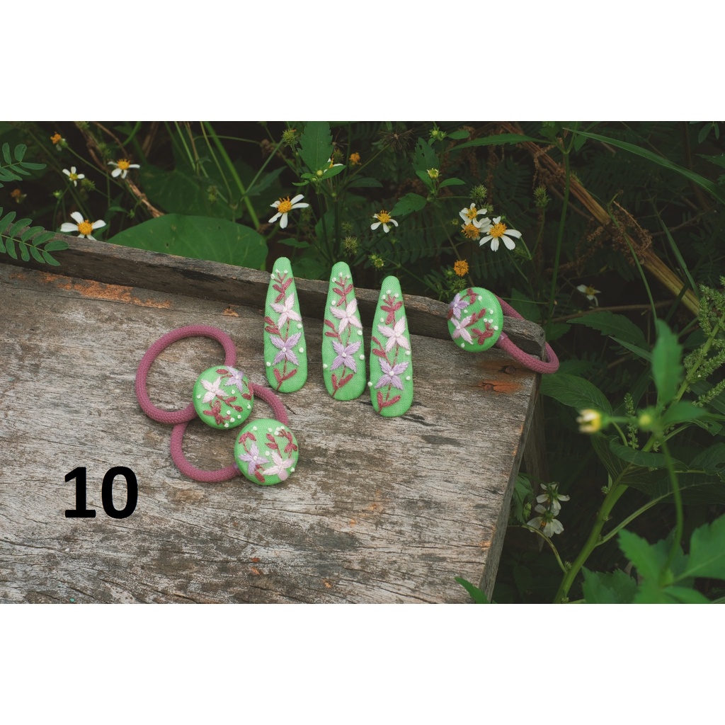 Kẹp mái,cặp tóc, dây buộc tóc thêu tay vải linen xinh xắn