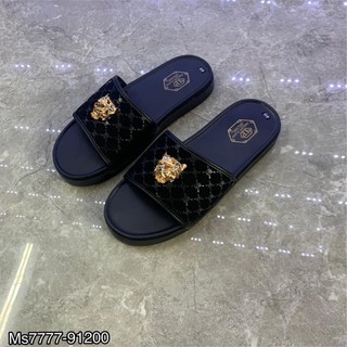 Dép lê quai da vân đầu lâu tag mặt quỷ